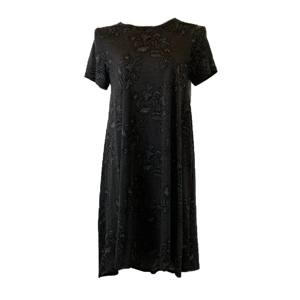 LulaRoe Carly Black Floral High Low T-shirt Pocket Dress Women's Size Small - Picture 2 of 8
